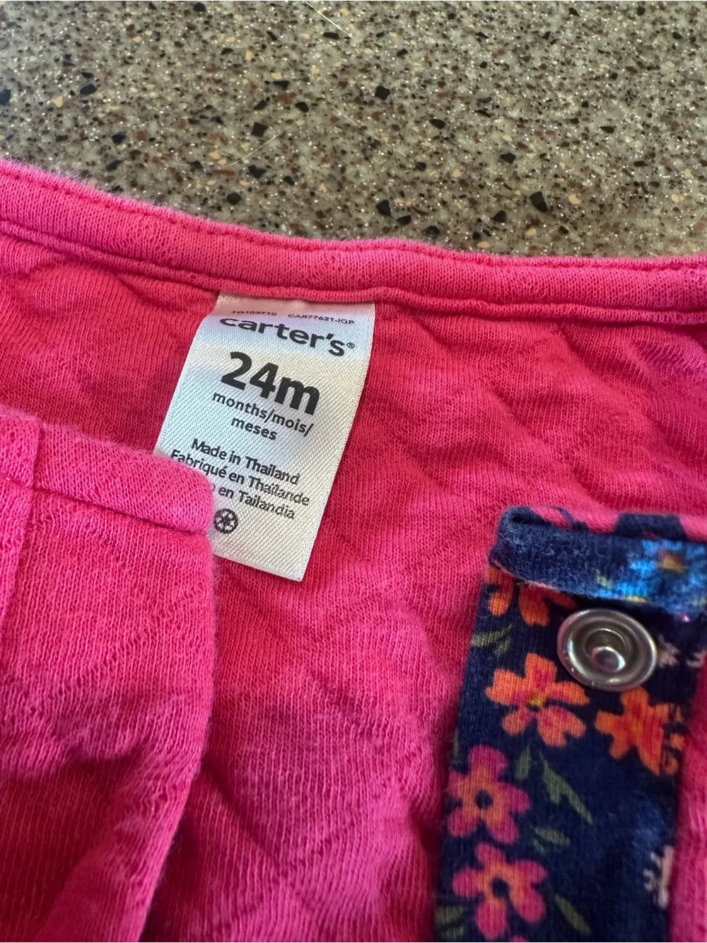 Carter's Hot Pink Toddler Top with Navy Floral Trim